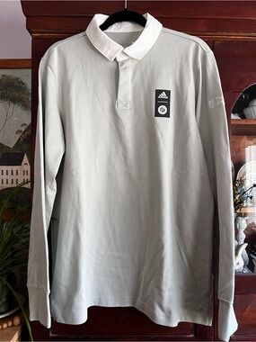 adidas Men’s Long-Sleeve Polo in Light Gray with White Collar